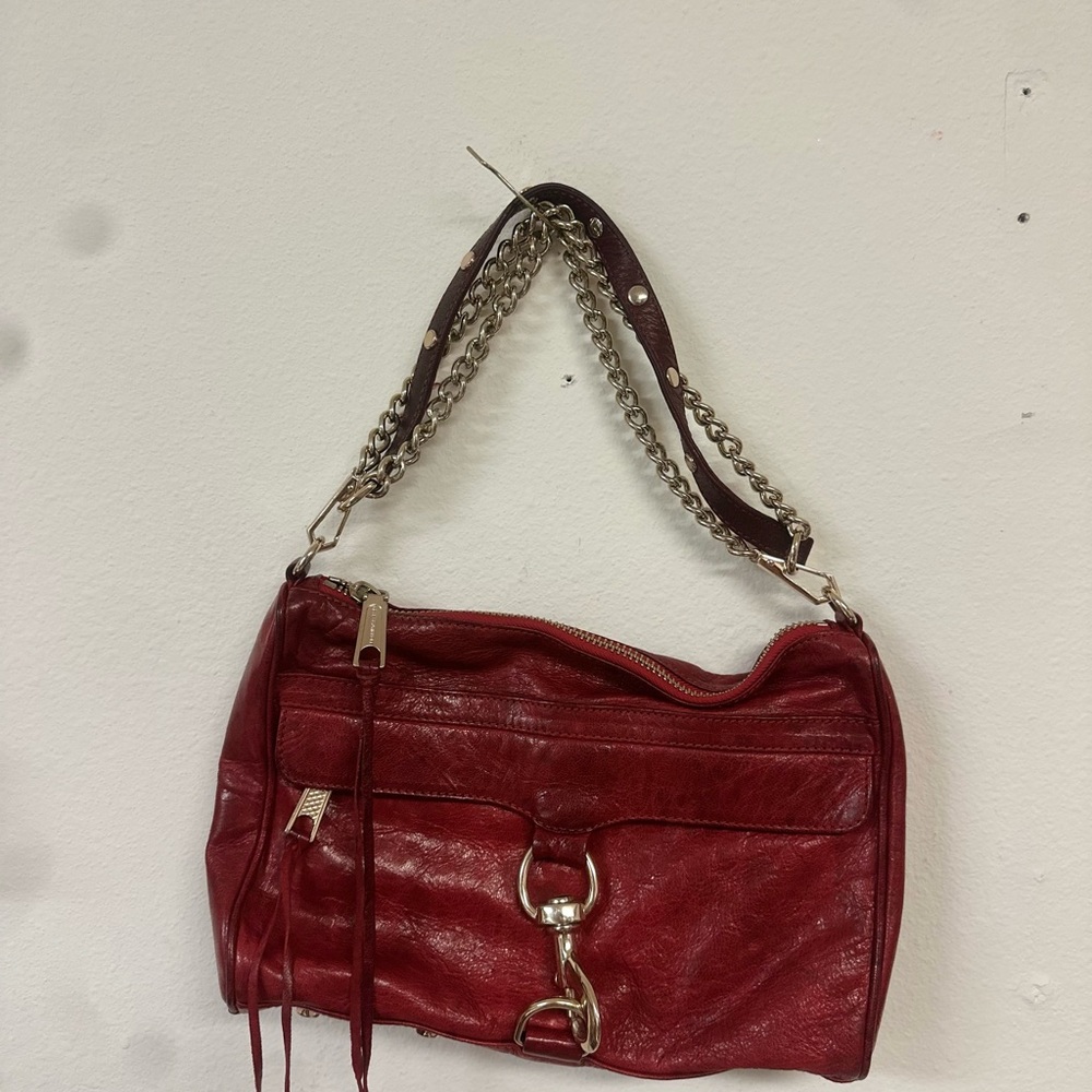 Rebecca Minkoff Red Leather Shoulder Bag with Chain Strap